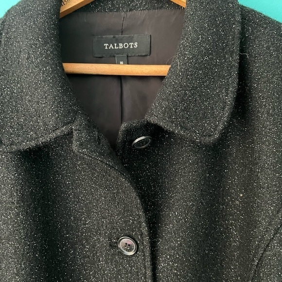 Talbots Jacket Womens 16 Black Metallic Wool Blend Button Up Pockets Coat Elegan - Picture 3 of 9